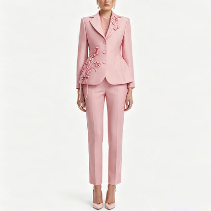 Dusty Pink Floral Pant Suit | Women's 2 Piece Blazer & Trouser Set
