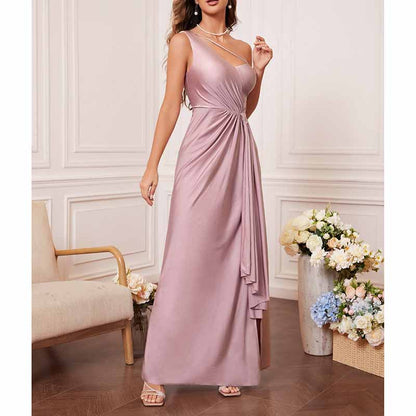 One Shoulder Dusty Pink Satin Dress –  Formal Party Dress for Night Out & Celebrations