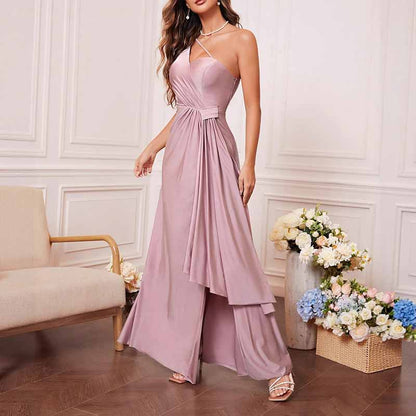 One Shoulder Dusty Pink Satin Dress –  Formal Party Dress for Night Out & Celebrations
