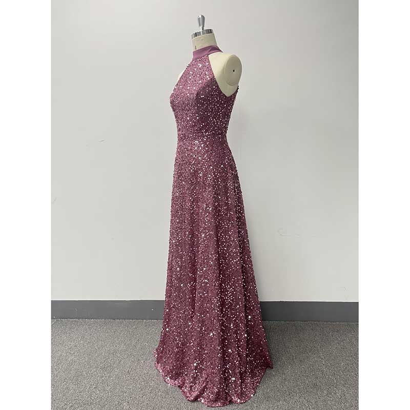 Halter Neck Sequin Wedding Guest Dress Dust Rose Long Evening Dress SD Dresscode & Fashiontrends Halter Neck Sequin Wedding Guest Dress Dust Rose Long Evening Dress SD Dresscode & Fashiontrends