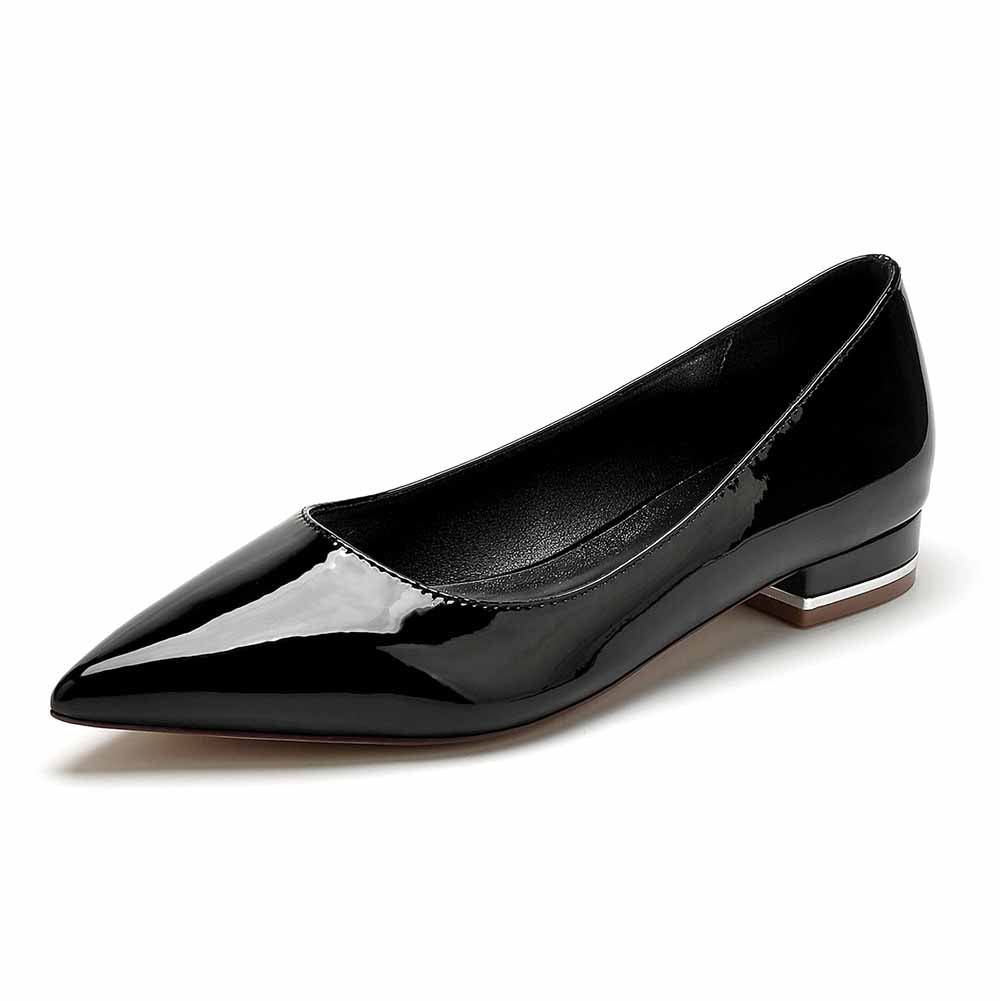 S&DCo. elegant bridesmaid shoes low heel in glossy black for stylish comfort
