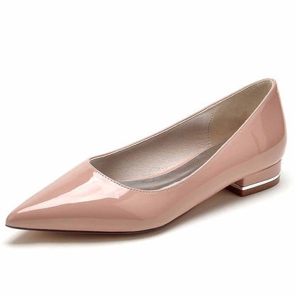 Elegant bridesmaid shoes low heel in glossy blush pink with a pointed toe design