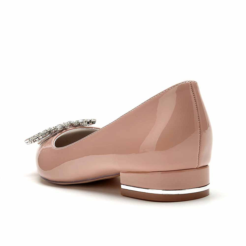 S&DCo. elegant bridesmaid shoes low heel in blush with a rhinestone embellishment
