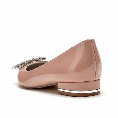 S&DCo. elegant bridesmaid shoes low heel in blush with a rhinestone embellishment