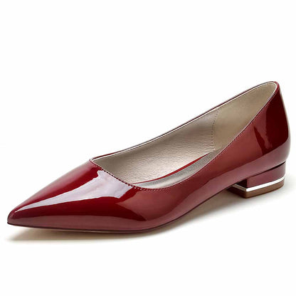 S&DCo. elegant bridesmaid shoes low heel in glossy red with a pointed toe design
