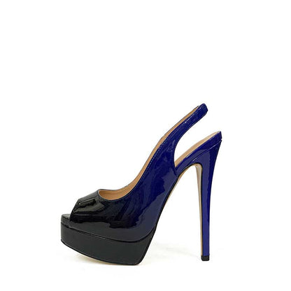 Elegant peep toe platform pumps in black and blue with a stylish design for formal occasions
