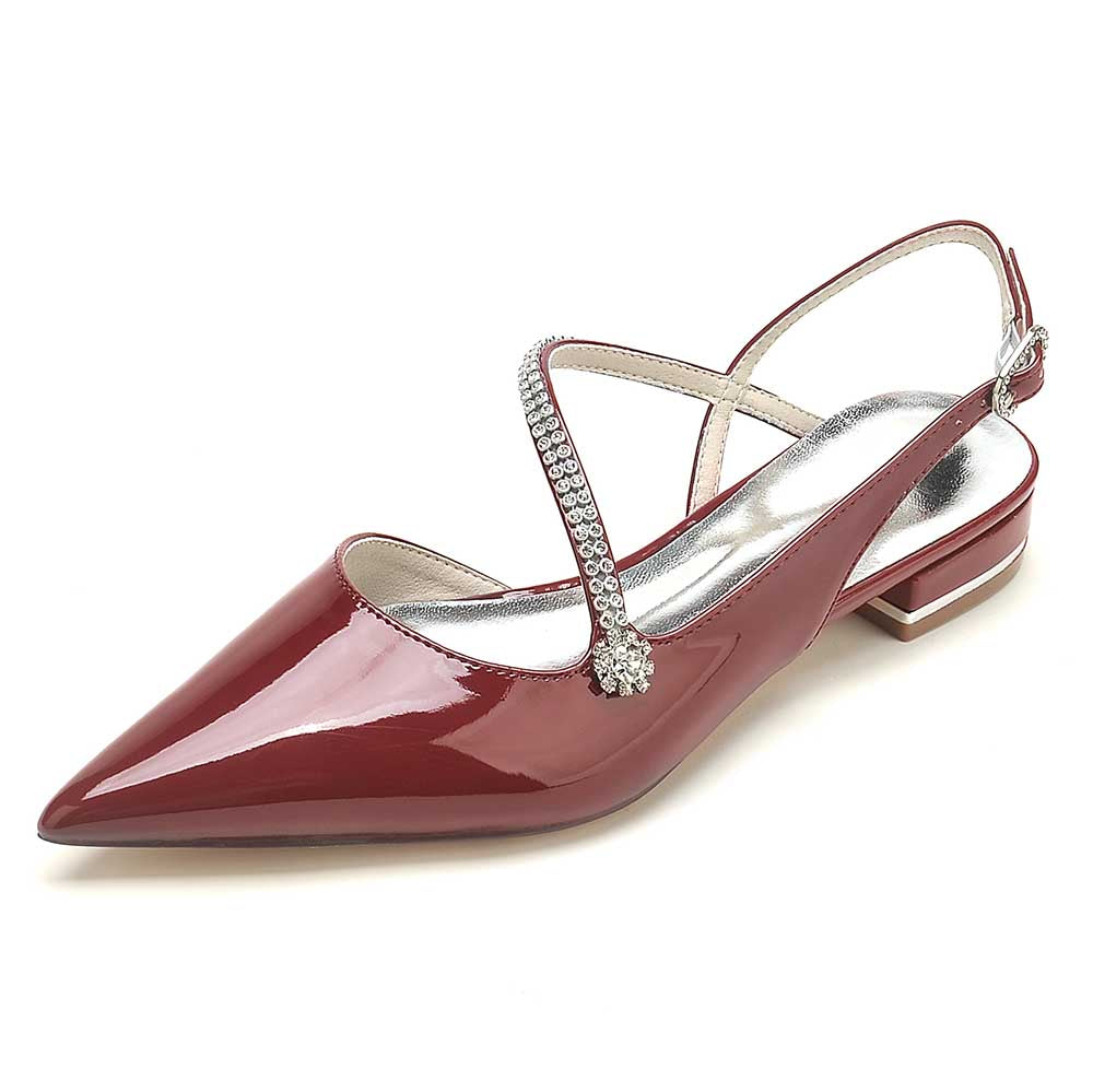 S&DCo. elegant slingback flats for weddings with a shiny red finish and decorative ankle strap