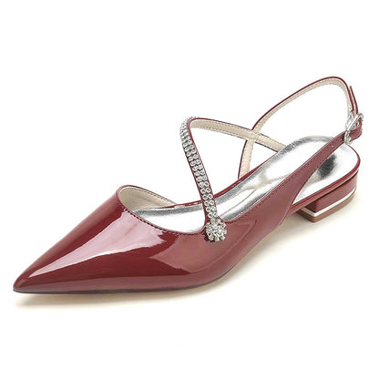 S&DCo. elegant slingback flats for weddings with a shiny red finish and decorative ankle strap