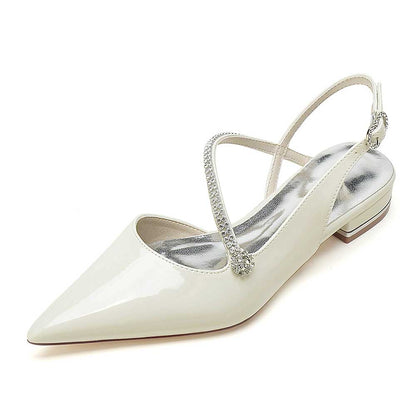 S&DCo. elegant slingback flats for weddings in white patent leather with a stylish design