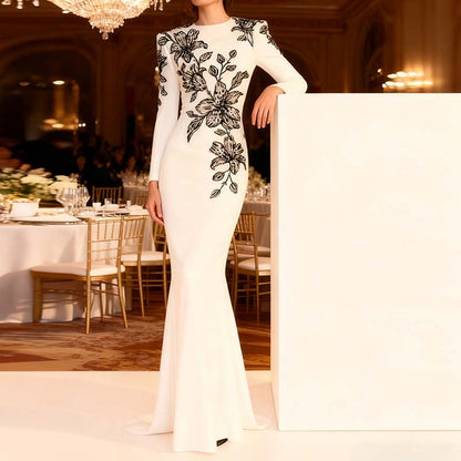 Elegant sd-hk embellished evening gown for prom featuring floral detailing and a fitted silhouette