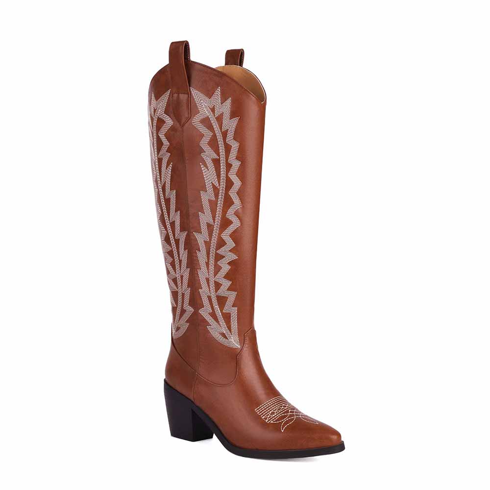 Stylish embroidered cowgirl boots for women with intricate stitching and a high heel design