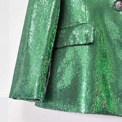 Emerald green sequin pantsuit for women featuring a stylish blazer and shimmering fabric