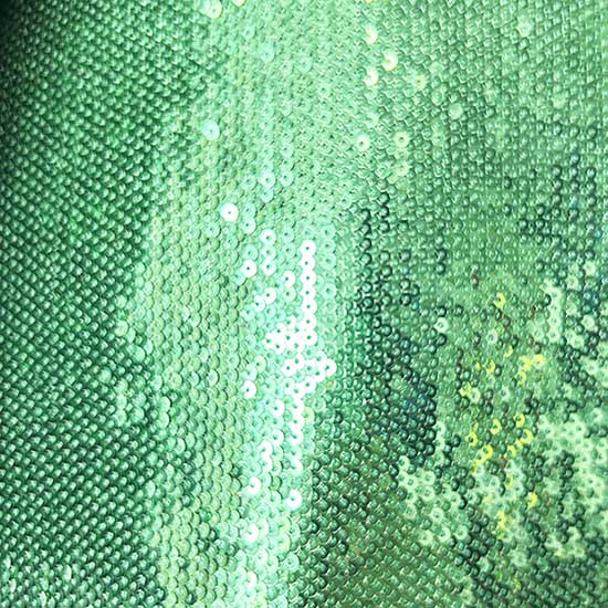 Close-up of emerald green sequin fabric highlighting the sparkle in an emerald green sequin pantsuit for women