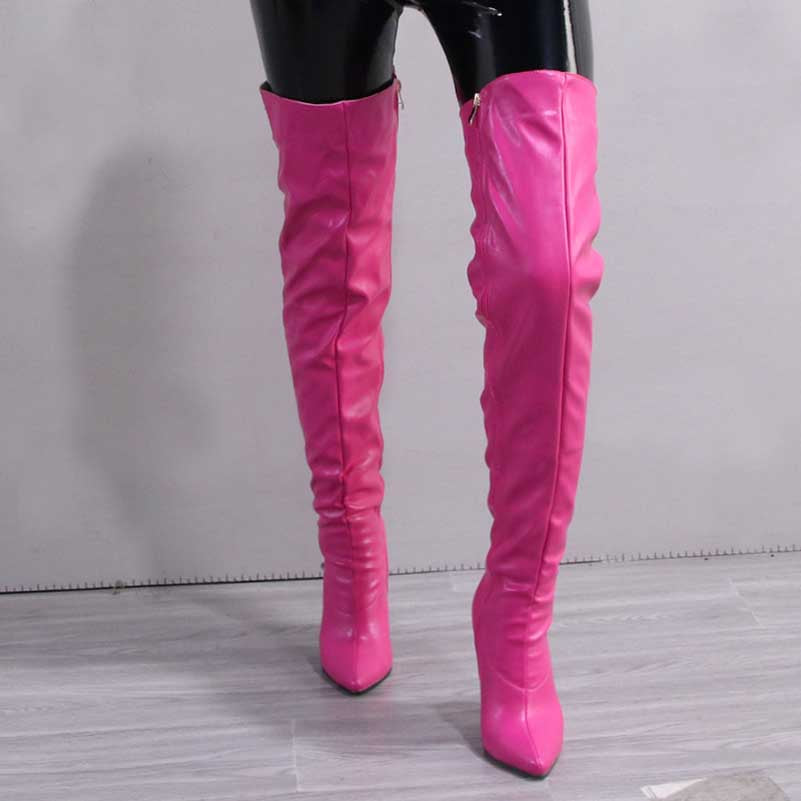 Women's Over The Knee Boots Pointed Toe Zipper Heels Sexy Long Boots