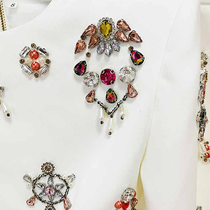 Women's Formal Skirt Suit Fitted nail bead diamond Short Crop Jacket + Mini Skirt Suit