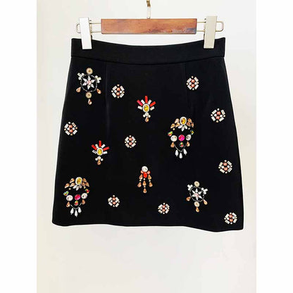 Women's Formal Skirt Suit Fitted nail bead diamond Short Crop Jacket + Mini Skirt Suit