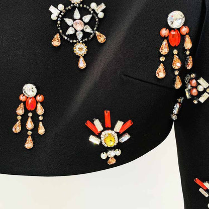 Women's Formal Skirt Suit Fitted nail bead diamond Short Crop Jacket + Mini Skirt Suit