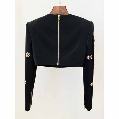 Women's Formal Skirt Suit Fitted nail bead diamond Short Crop Jacket + Mini Skirt Suit