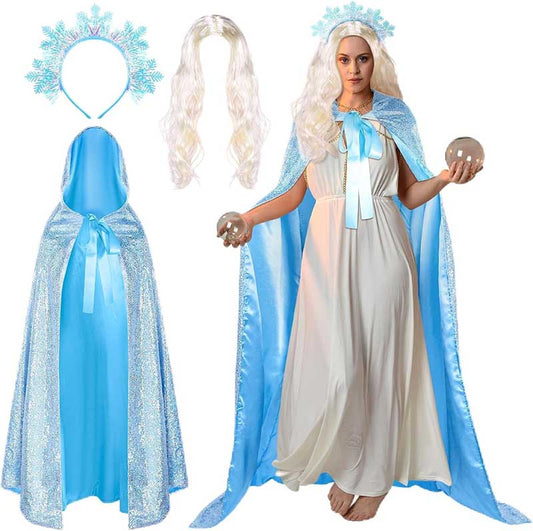 S&DCo. Blue Medieval Dress with Sparkling Fairy Tale Cosplay Costume Cape and Accessories