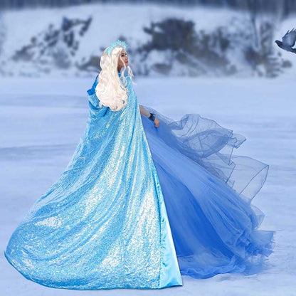 Elegant Medieval Dress with a Sparkling Blue Fairy Tale Cosplay Costume Cape for Enchanting Looks