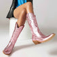 Metallic Cowboy Boots For Women Chunky Heels Boots