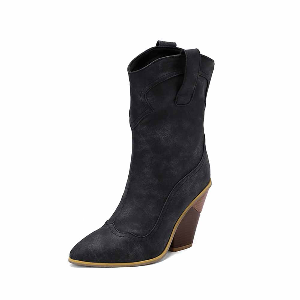 Stylish sd-hk fashion wedge boots for women with a sleek black design and curved heel