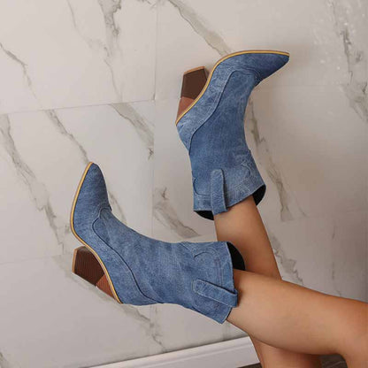 Stylish blue fashion wedge boots for women with a unique design and comfortable fit