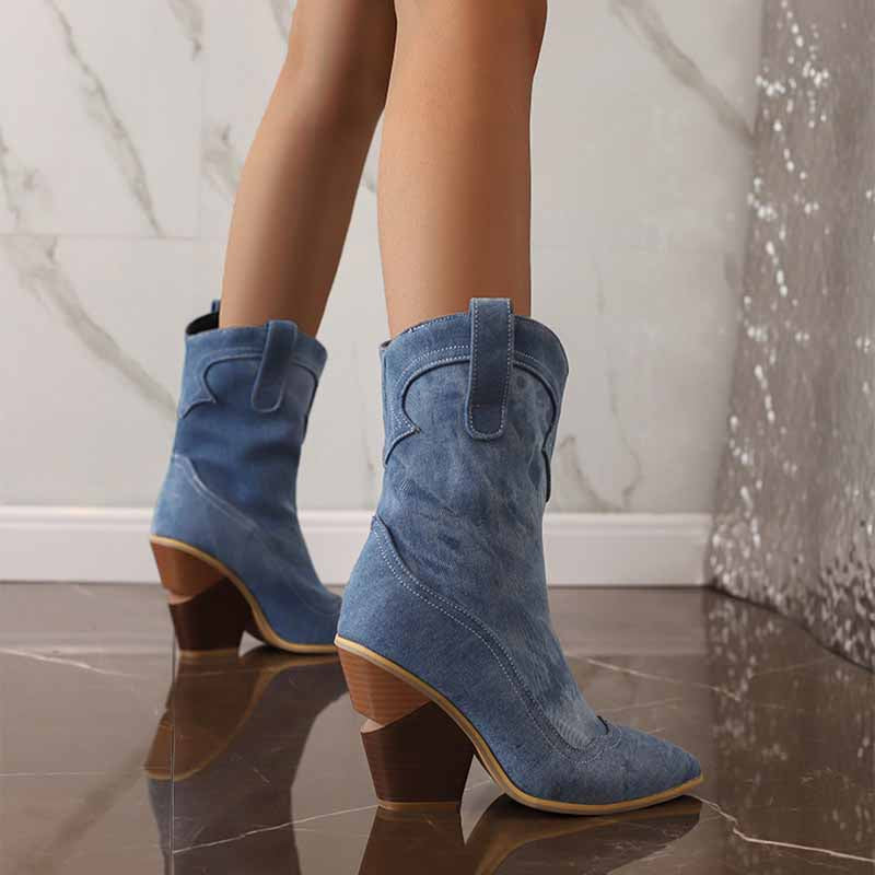 Stylish sd-hk fashion wedge boots for women in blue with a unique design and comfortable heel