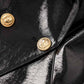 Black Double-Breasted Faux Leather Jacket Gold Tone Blazer