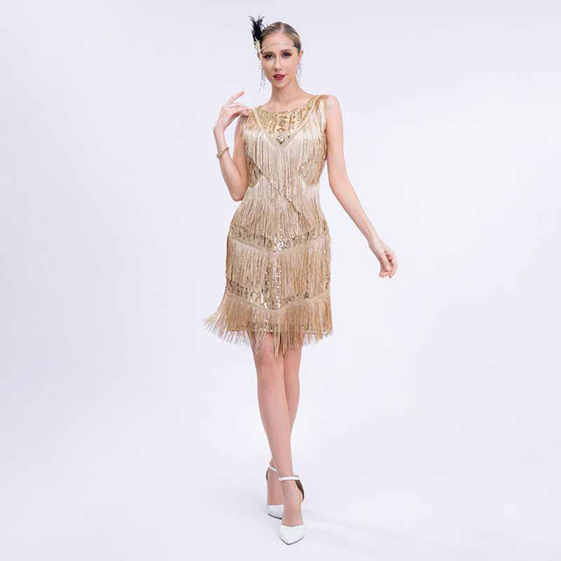 1920s Flapper Dress Fringe Dress Sequins Beaded Dress