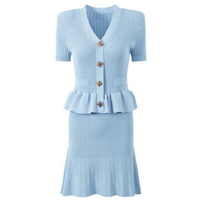 Flared Knit Mini Dress Short Sleeves