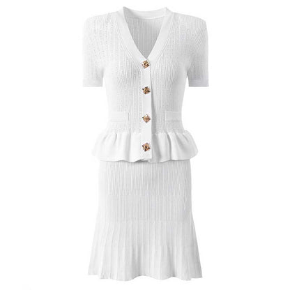 Flared Knit Mini Dress Short Sleeves
