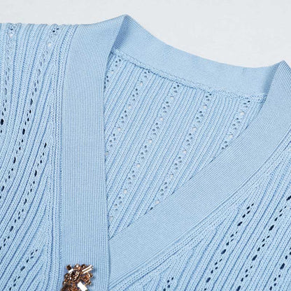 Flared Knit Mini Dress Short Sleeves