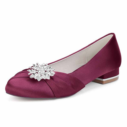 S&DCo. flat wedding shoes for bride in burgundy with elegant jewel embellishment