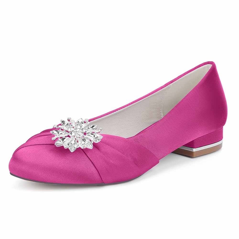 S&DCo. flat wedding shoes for bride in pink satin with elegant floral embellishment