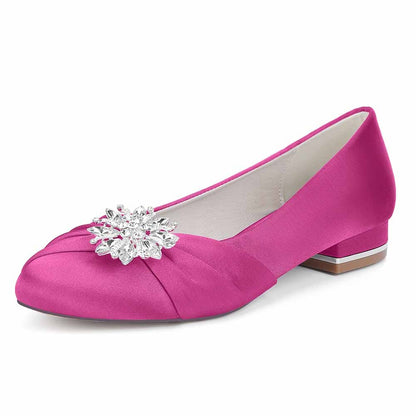 S&DCo. flat wedding shoes for bride in pink satin with elegant floral embellishment