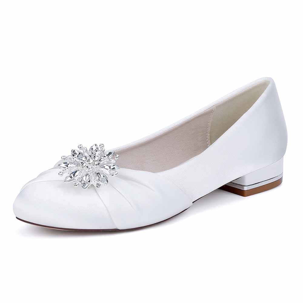 S&DCo. elegant flat wedding shoes for bride with a decorative crystal accent for a sophisticated look