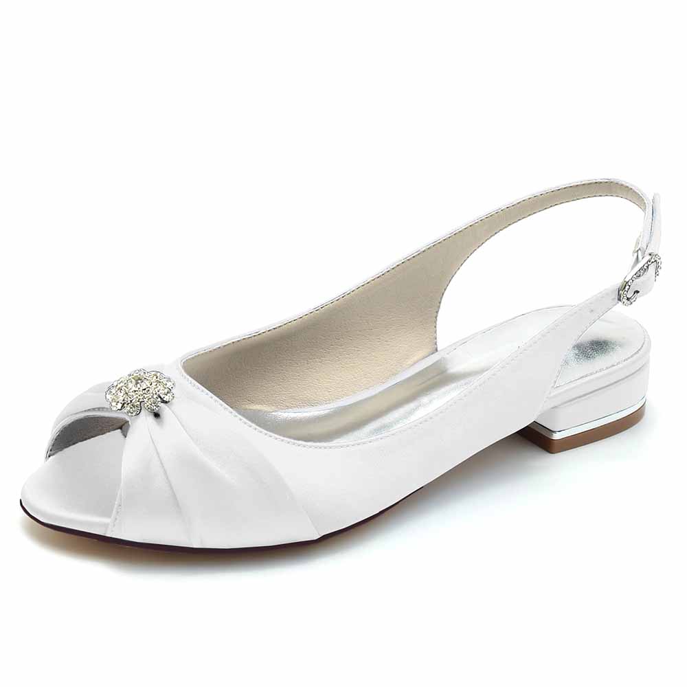 Women’s Open Toe Slingback Low Heels Dress Bridal Shoes Formal Flats