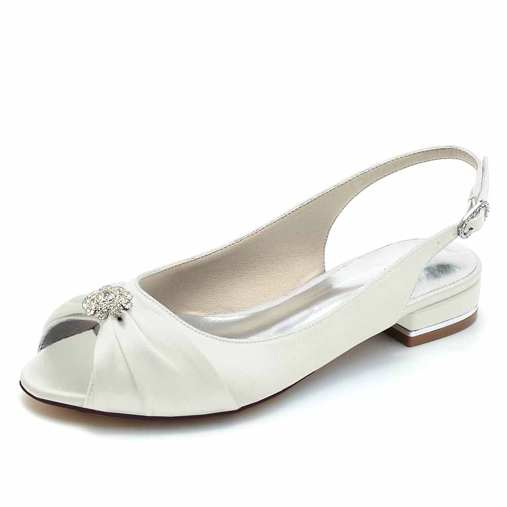 Women’s Open Toe Slingback Low Heels Dress Bridal Shoes Formal Flats