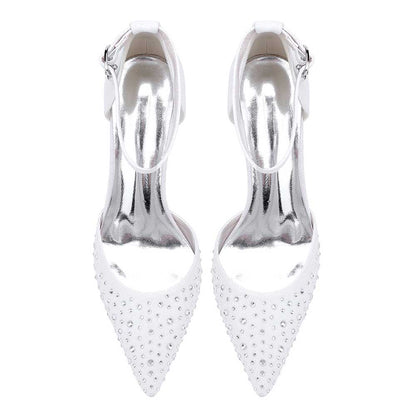 Women Satin Flat Shoes Rhinestones Ballet Flats Sparkle Wedding Shoes
