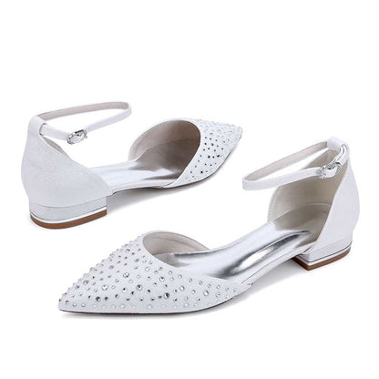 Women Satin Flat Shoes Rhinestones Ballet Flats Sparkle Wedding Shoes