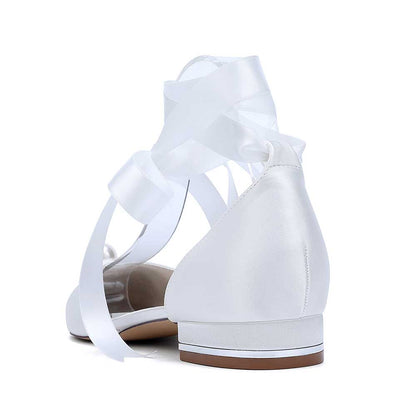 Women Satin Flat Shoes Ankle Strap Ballet Shoes With Preal Wedding Shoes
