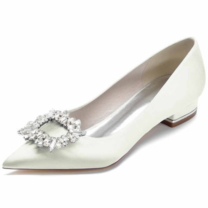 Women Party Flat Shoes Satin Bridal Shoes with Bead Buckle Pattern