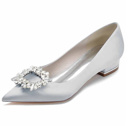 Women Party Flat Shoes Satin Bridal Shoes with Bead Buckle Pattern