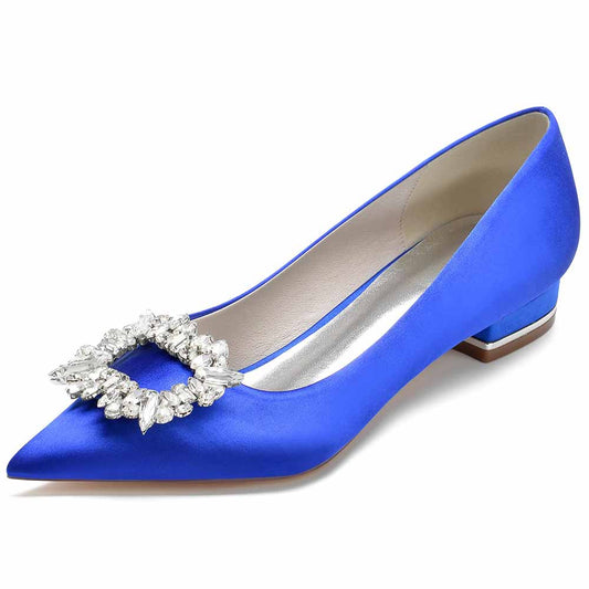 Women Party Flat Shoes Satin Bridal Shoes with Bead Buckle Pattern
