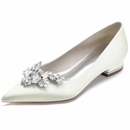 Women Satin Pointed Toe Bridal Shoes with Beads