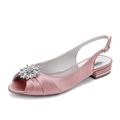 Ballet Flats Pleated Satin Wedding Shoes Peep Toe Slingback Bridal Shoes