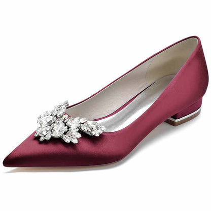 Women Satin Pointed Toe Bridal Shoes with Beads