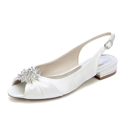 Ballet Flats Pleated Satin Wedding Shoes Peep Toe Slingback Bridal Shoes