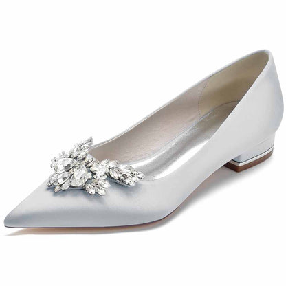 Women Satin Pointed Toe Bridal Shoes with Beads